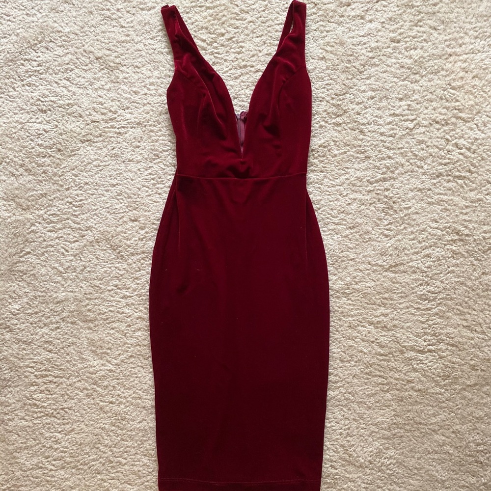 Windsor Red Velvet Deep-V Dress